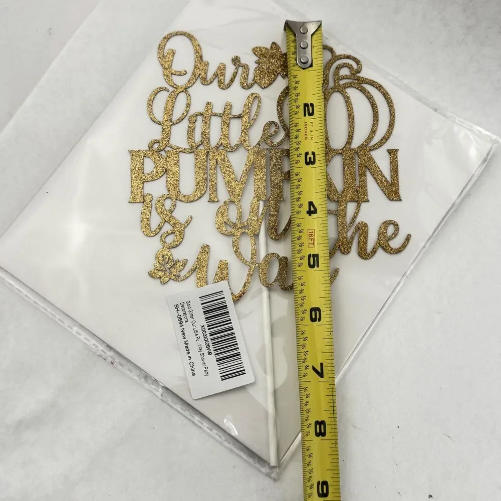 Gold Glitter Little Pumpkin On The Way Cake Topper Baby Shower Fall Decor
